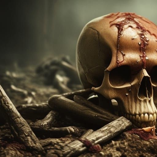 Skull Boiling in Cauldron with Cannibals: Digital Matte Pain...