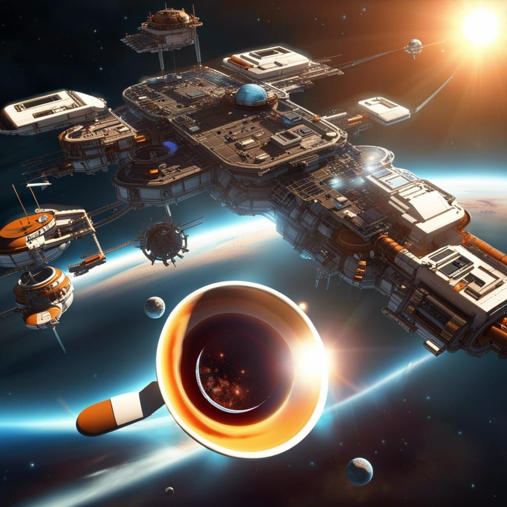 Coffee Cup Space Station in Sci-Fi Setting