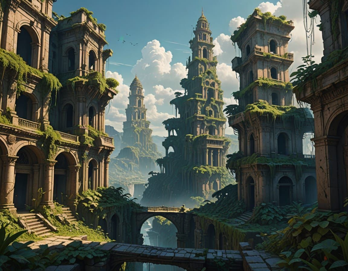 Surreal Overgrown Cityscape as Digital Matte Painting