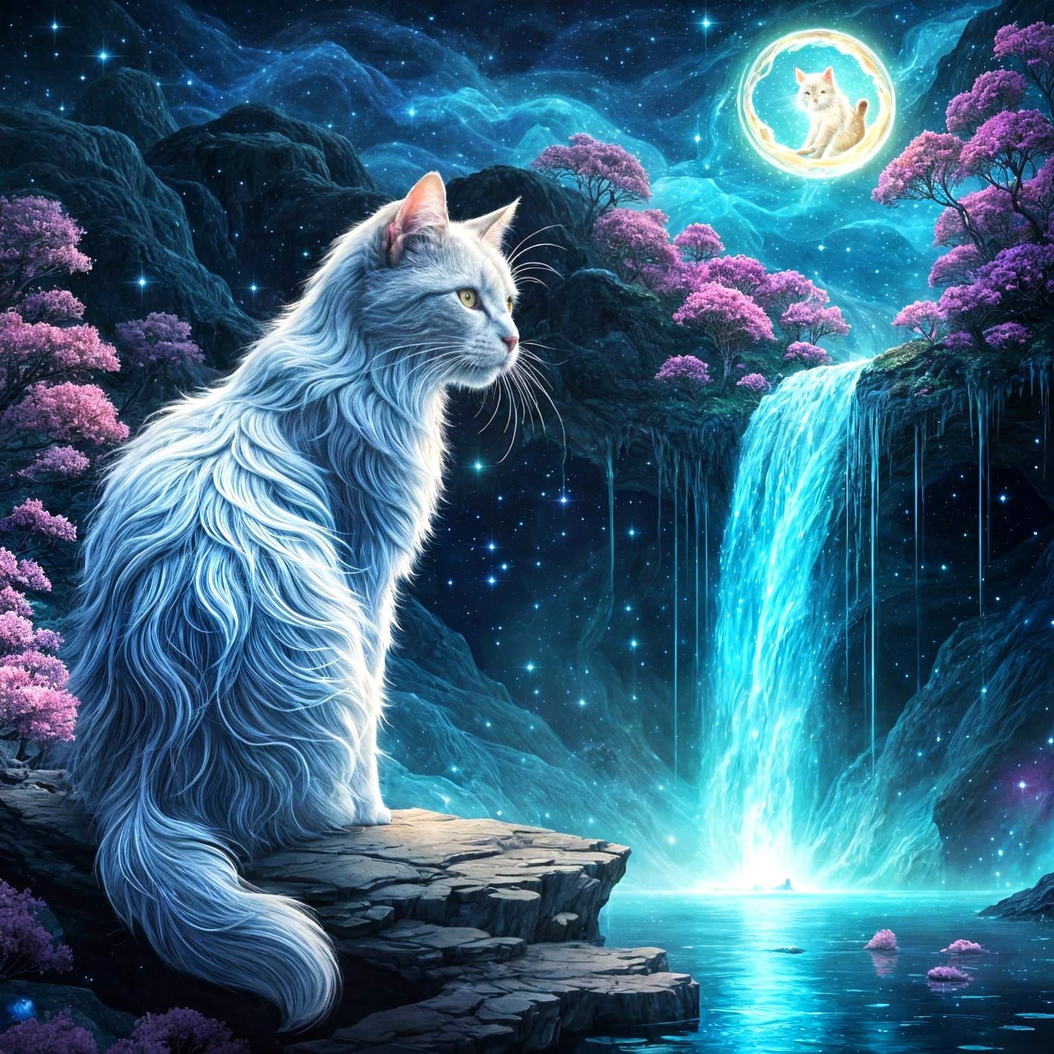 Ethereal Stardust Cat by Upward Waterfall