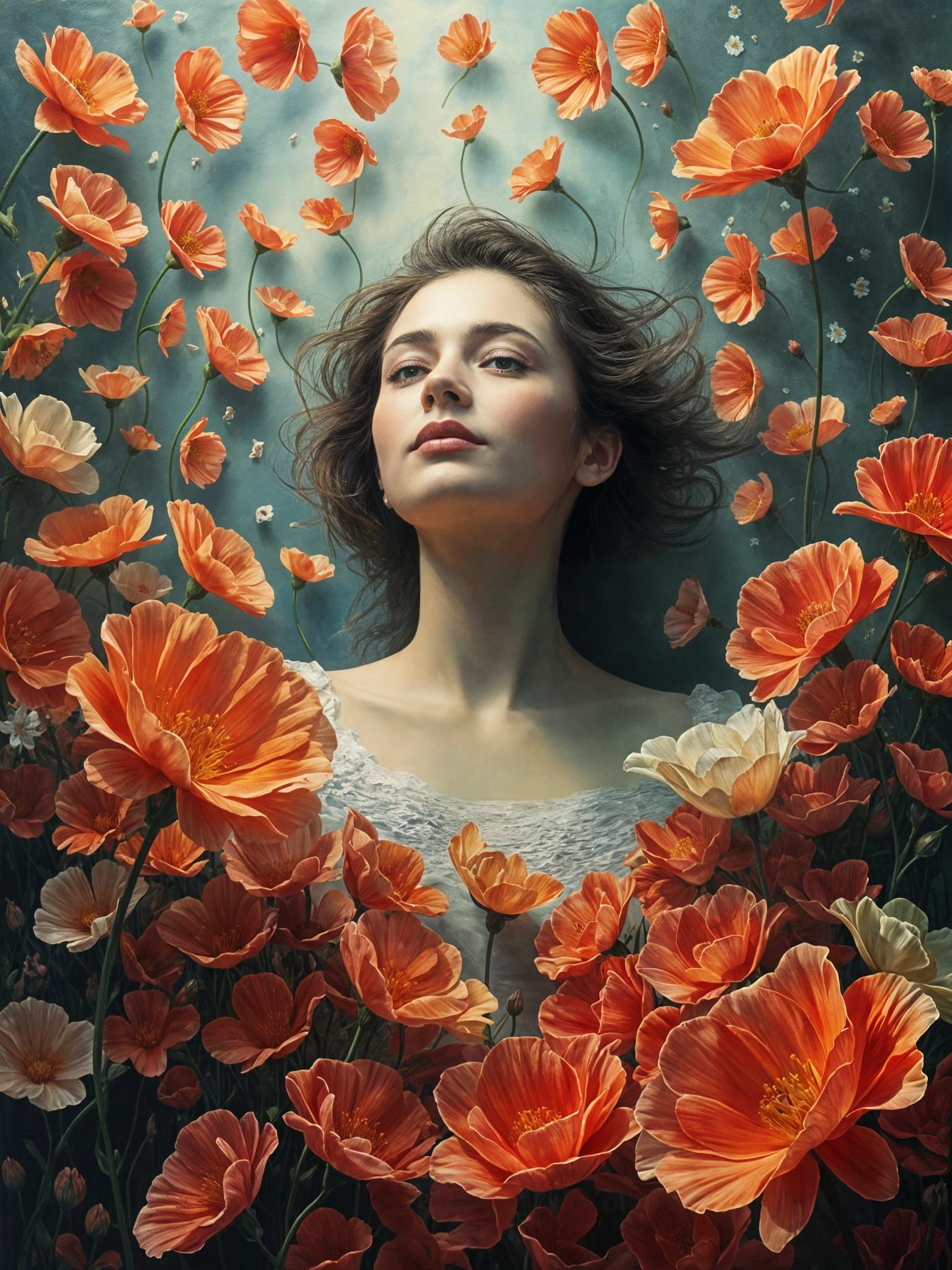 Dreamy Sea of Flowers in Surrealist Style