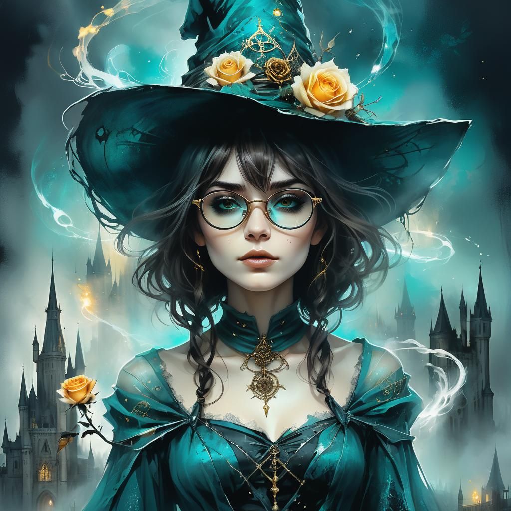 Academic Gothic Witch with Golden Rose Motifs