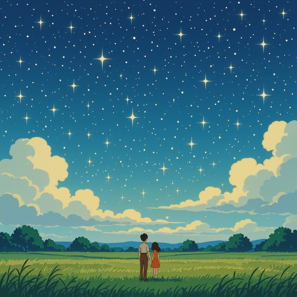 Twinkling Stars in 1950s Sky, Miyazaki Style