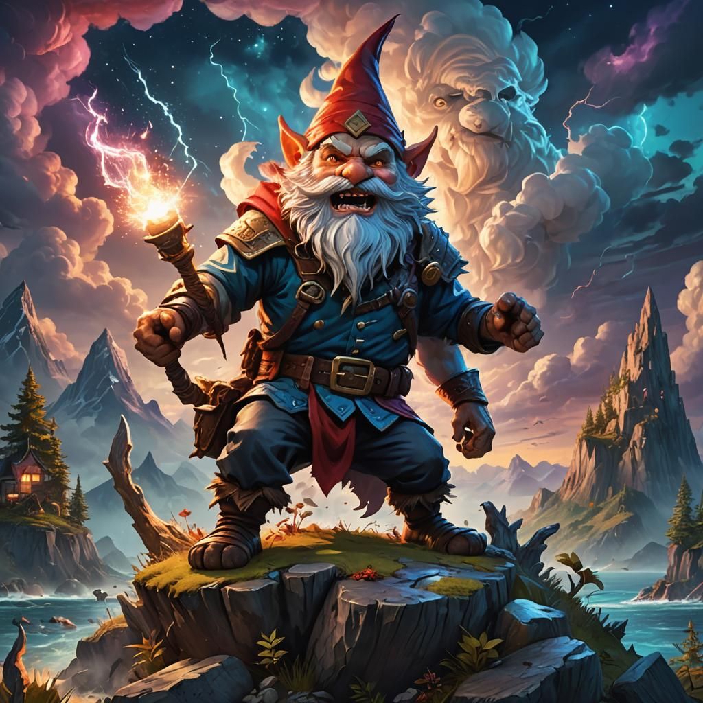 Gnome vs Werewolf: Fantasy Art Illustration