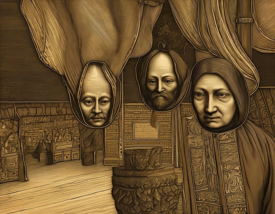 Intricate Line Drawing in Renaissance-Inspired Fantasy Style