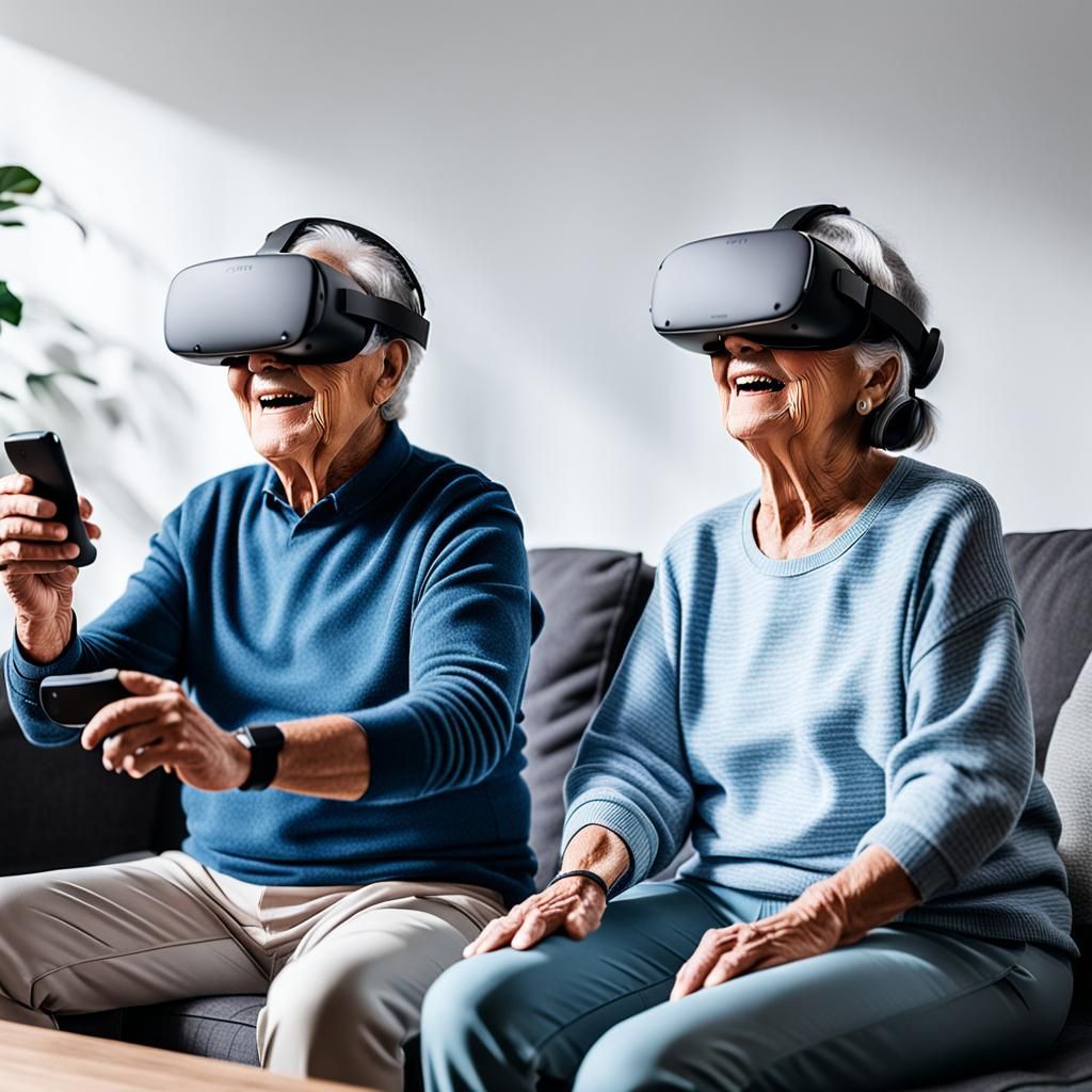 Elderly Couple's Virtual Reality Gaming Experience