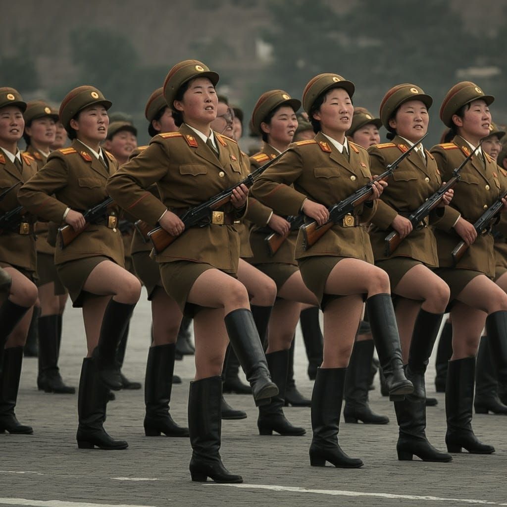 North Korean Female Soldiers in Formation Parade