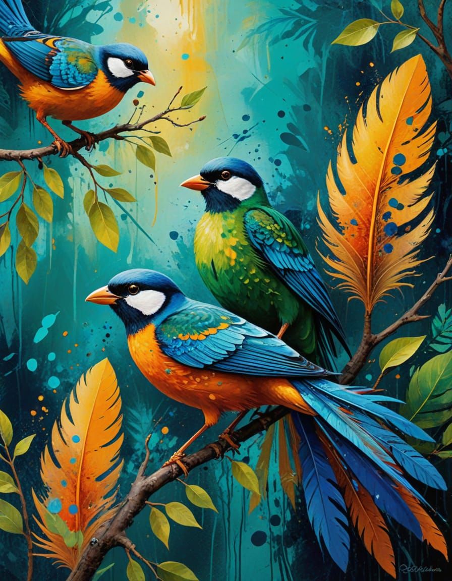 Vibrant Stencil Art in Abstract Expressionism Style