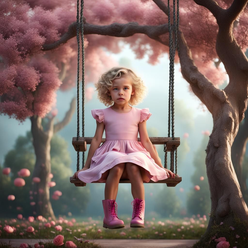 Blond Girl on Swing: Fantasy Concept Art