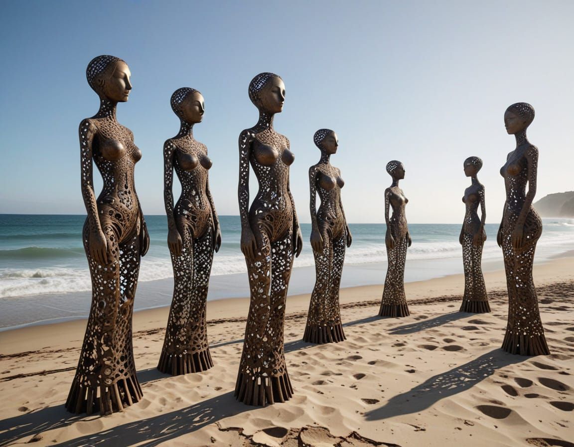 Ethereal Beachscape in Whimsical Folk Art Style