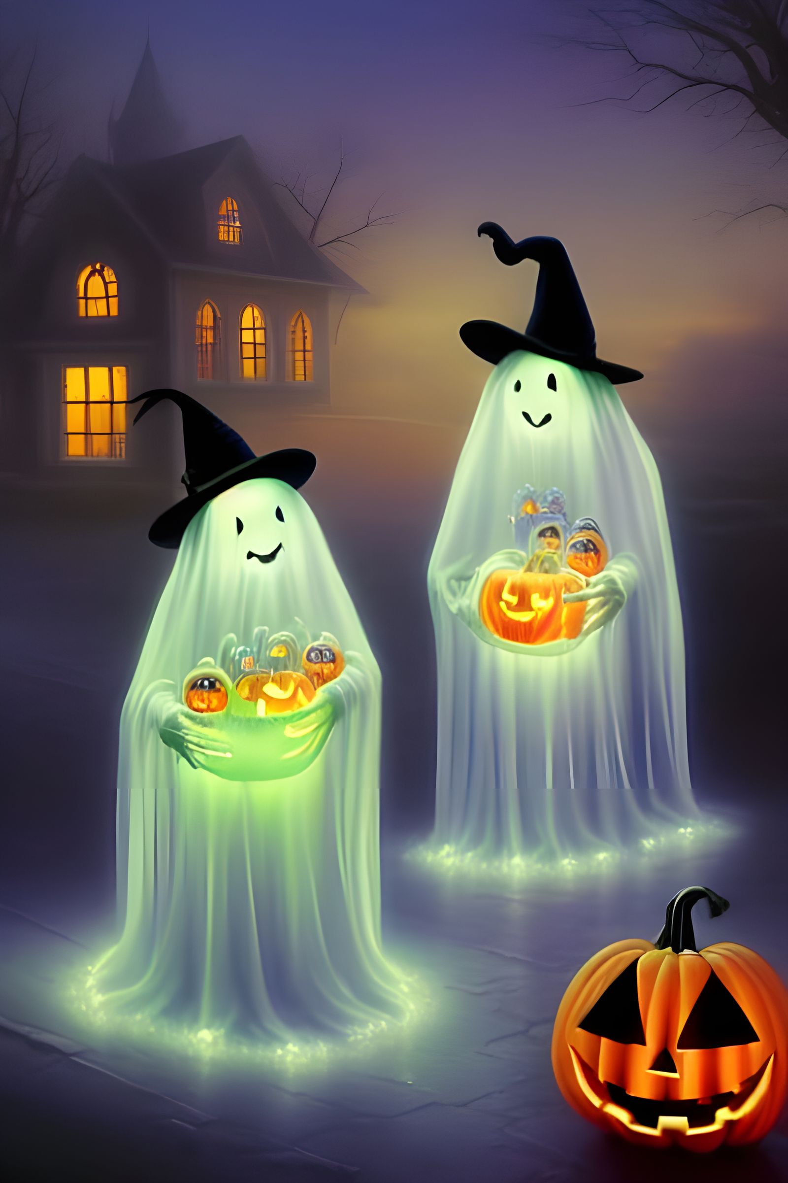 Happy Glass Ghosts on Halloween Night