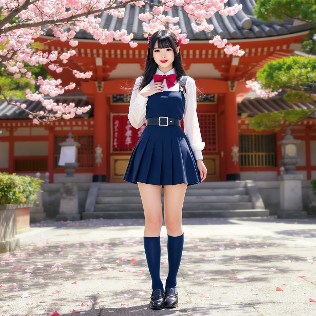 Japanese School Uniform Portrait in Spring Sunlight