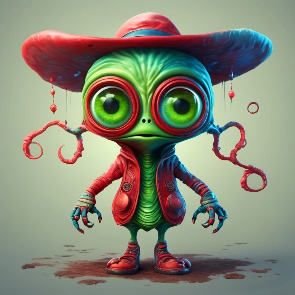 Cute Creepy Red Alien Cartoon Character