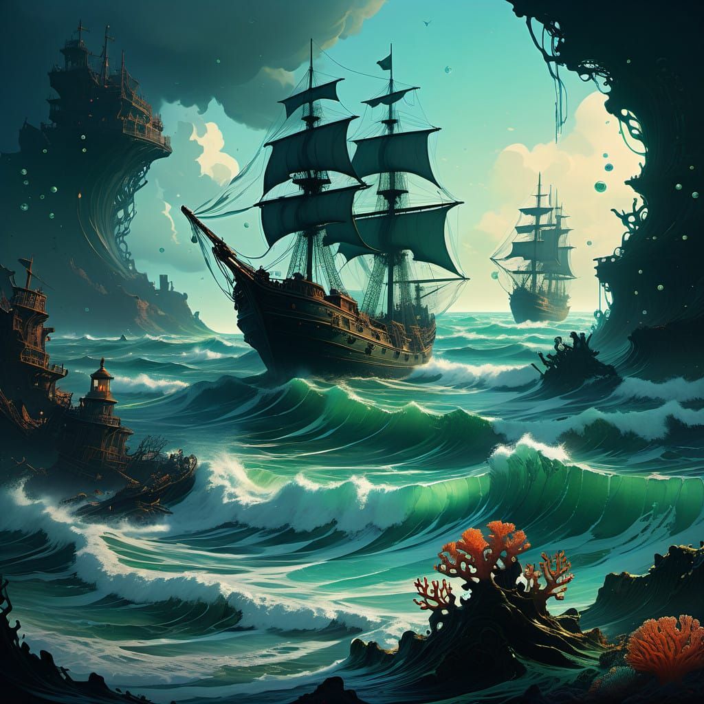 Ethereal Oceanic Siren in a Cyberpunk Aesthetic