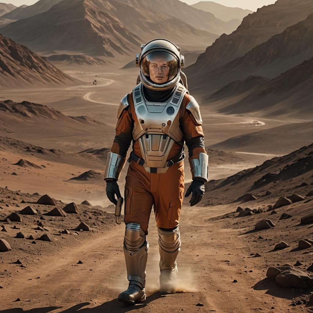 Martian Colony Gate: Cinematic Portrait in Golden Hour