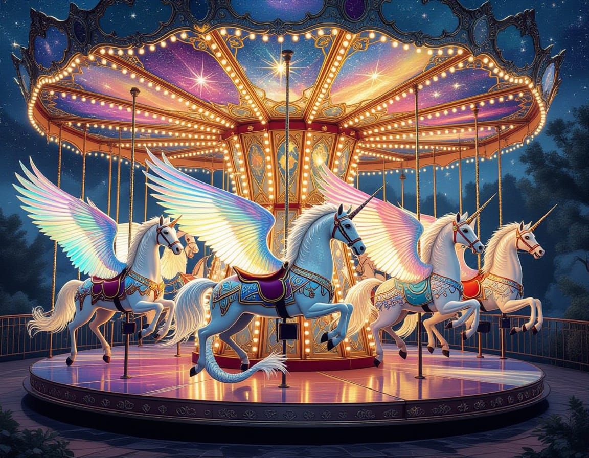 Fantastical Carousel with Feathered Serpents and Dragons