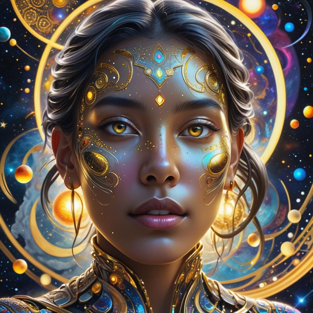 Futuristic Woman Portrait in Cosmic Digital Art Style