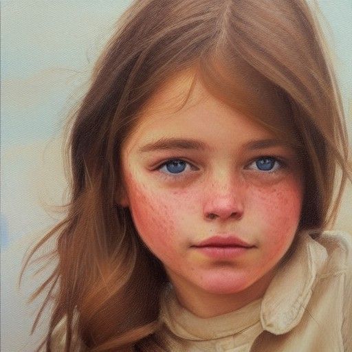 Freckled Girl Portrait in Oil Painting Style