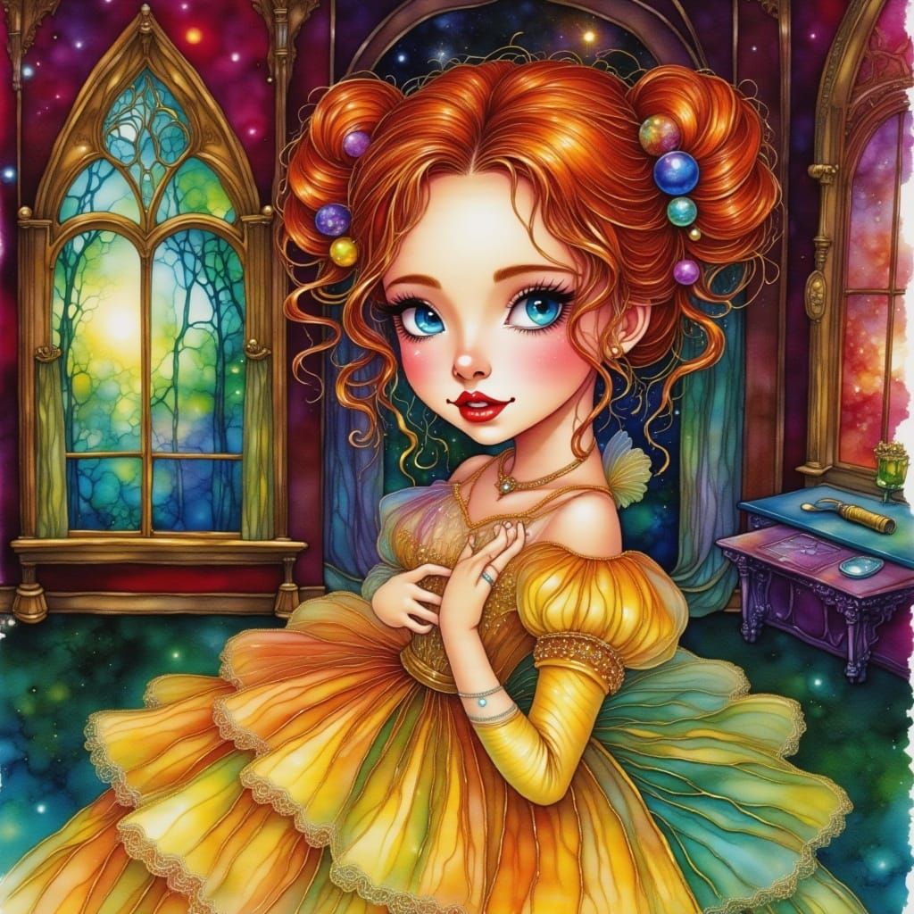 Whimsical Victorian Woman in Yellow Gown with Sassy Expressi...