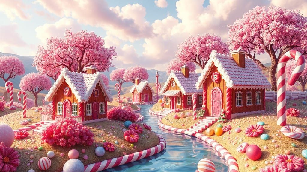 Sugary Village Whimsy in a Fantastical Candy Landscape