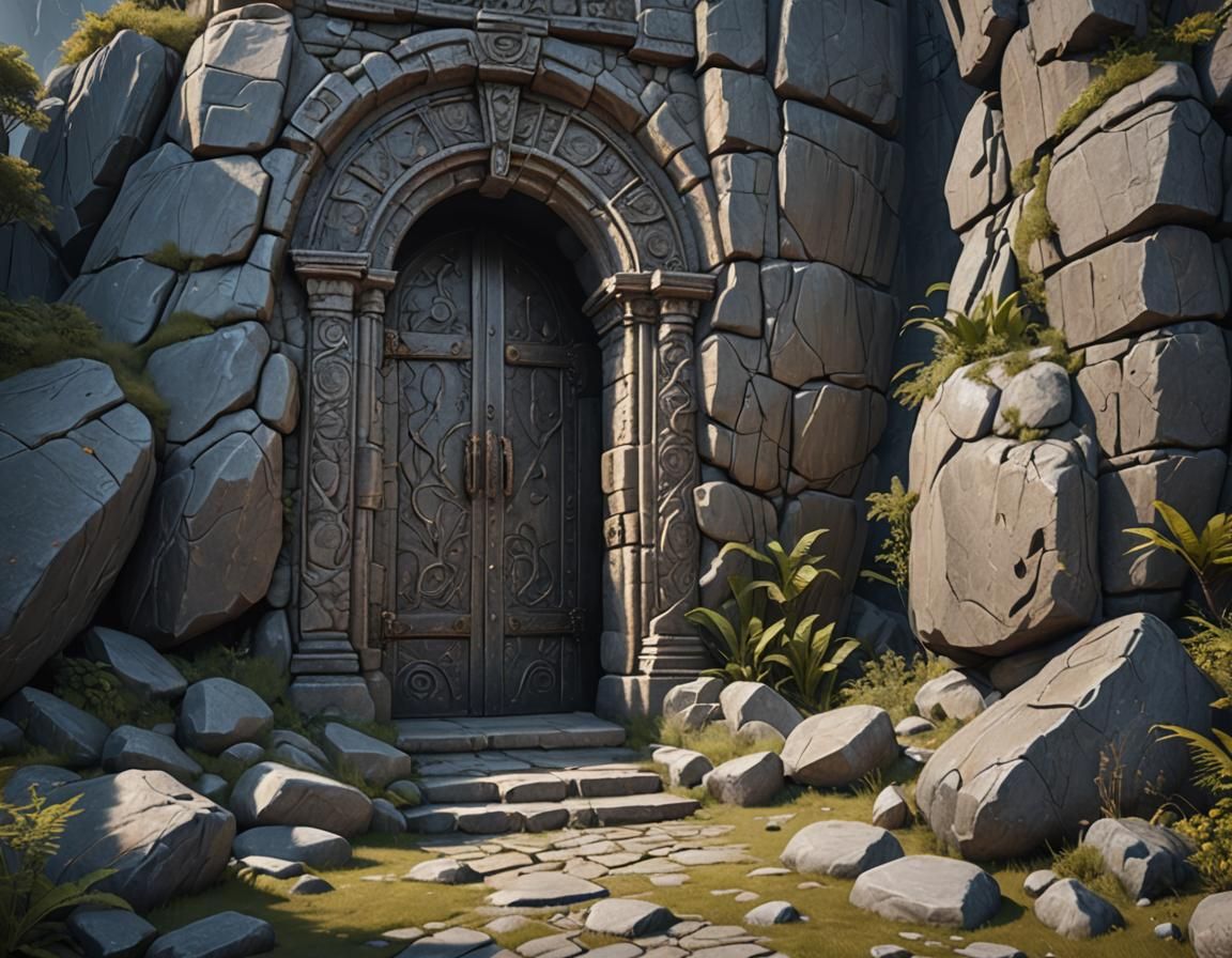 Stone Doorway in High Gray Rocks: Fantasy Concept Art