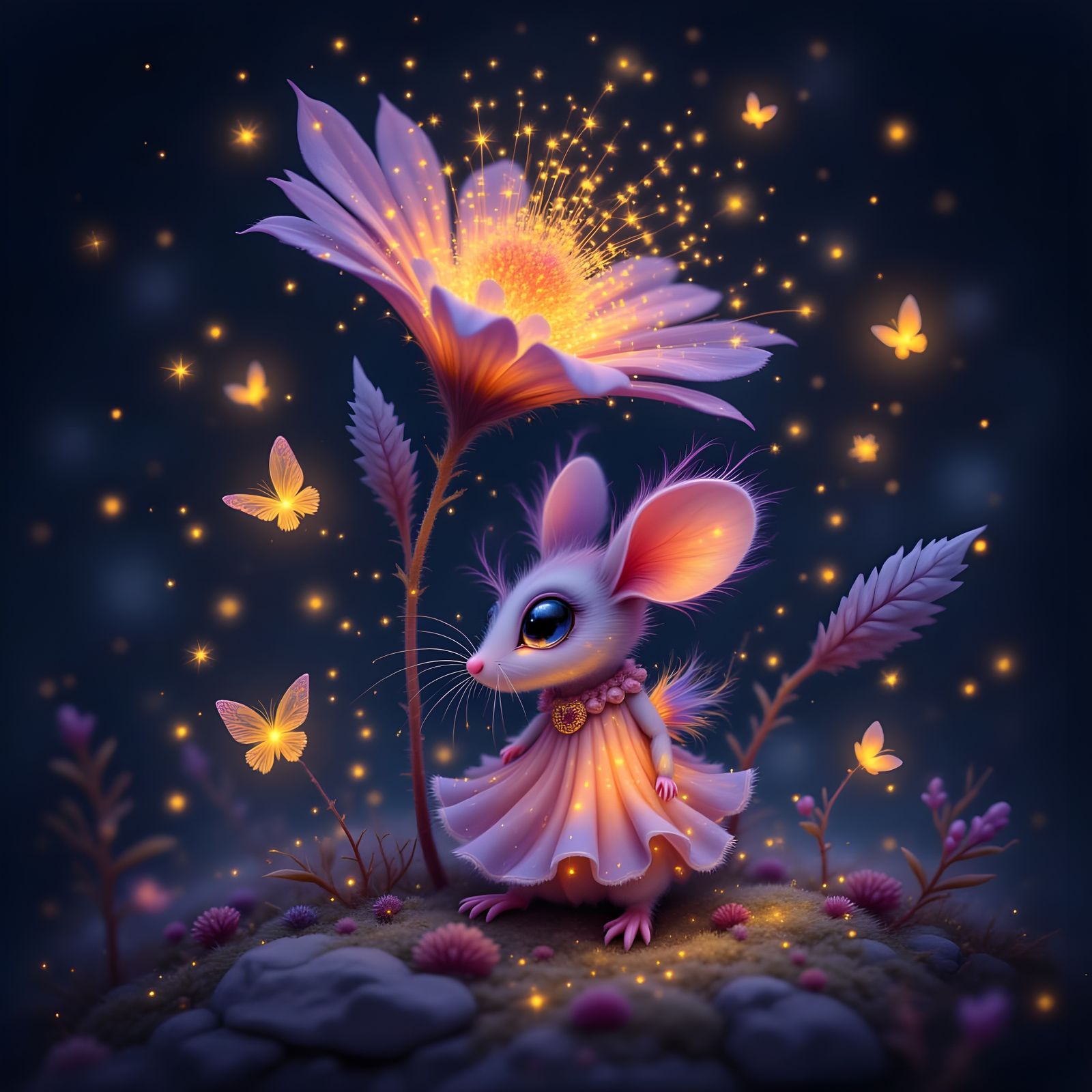 Shy Mouse with Fireflies