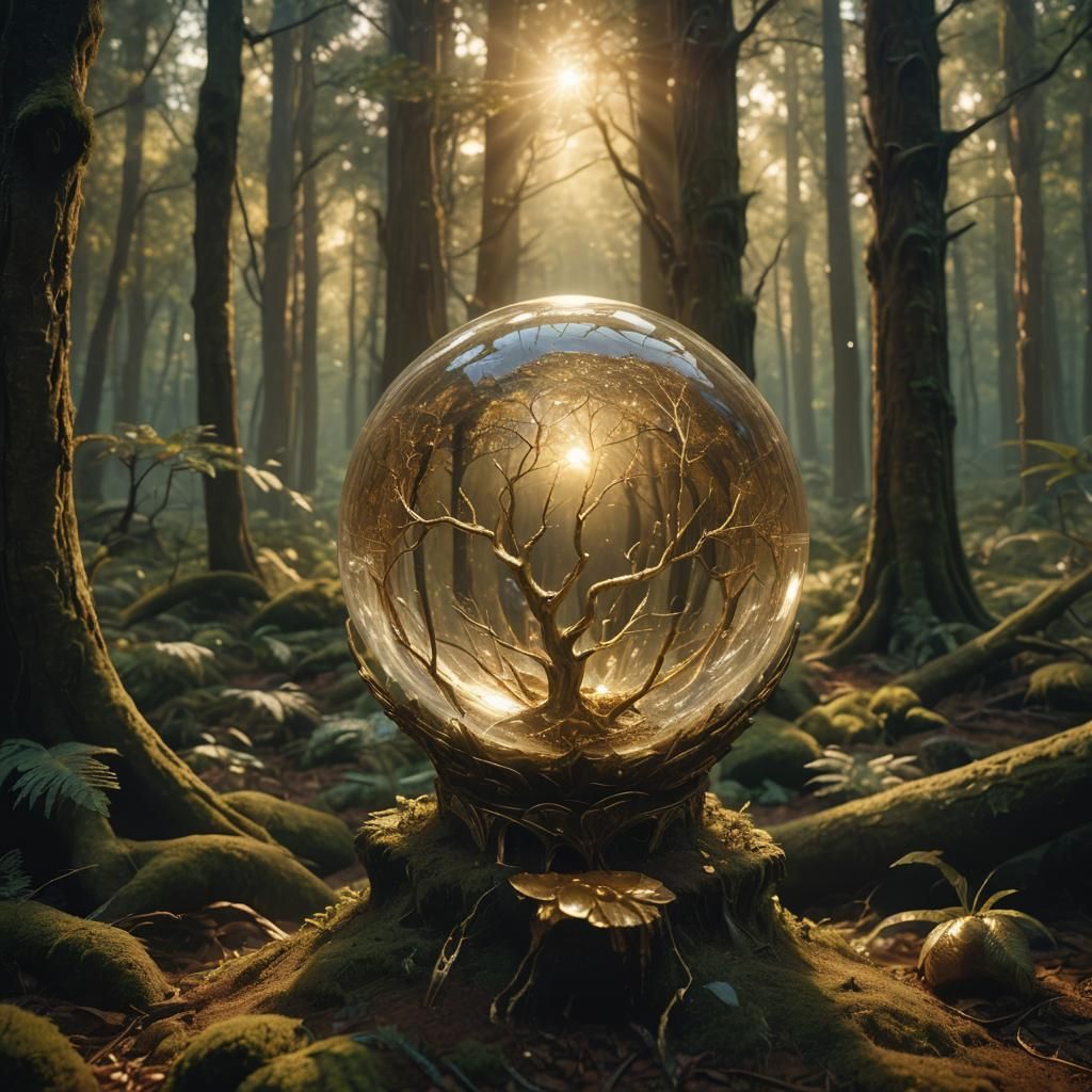 Glimmering Orb Protected in Mystical Forest