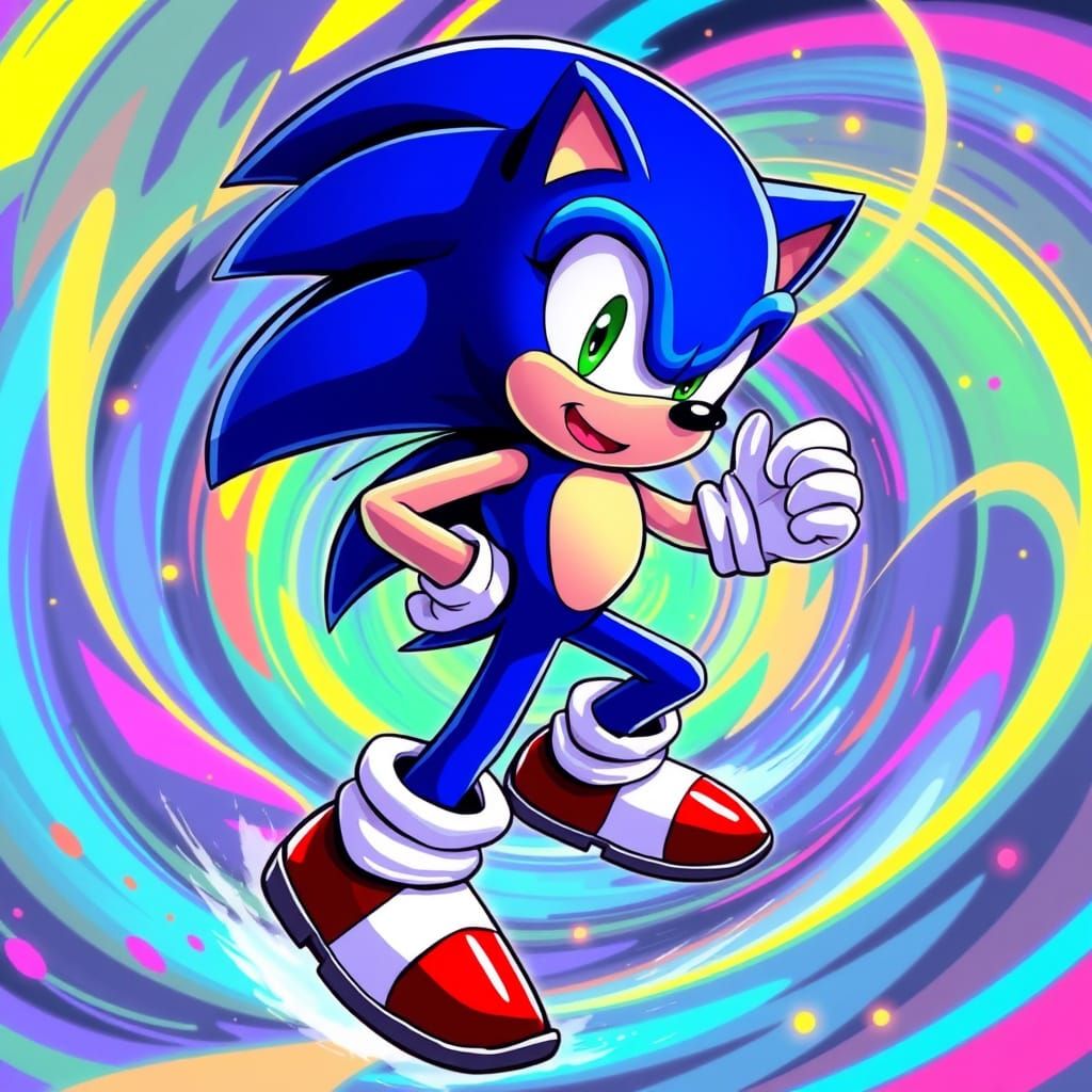 Sonic Hero in Neon Psychedelic Storm