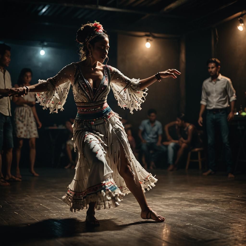 Flamenco Dancer in Motion Blur, Hyperrealistic Photo