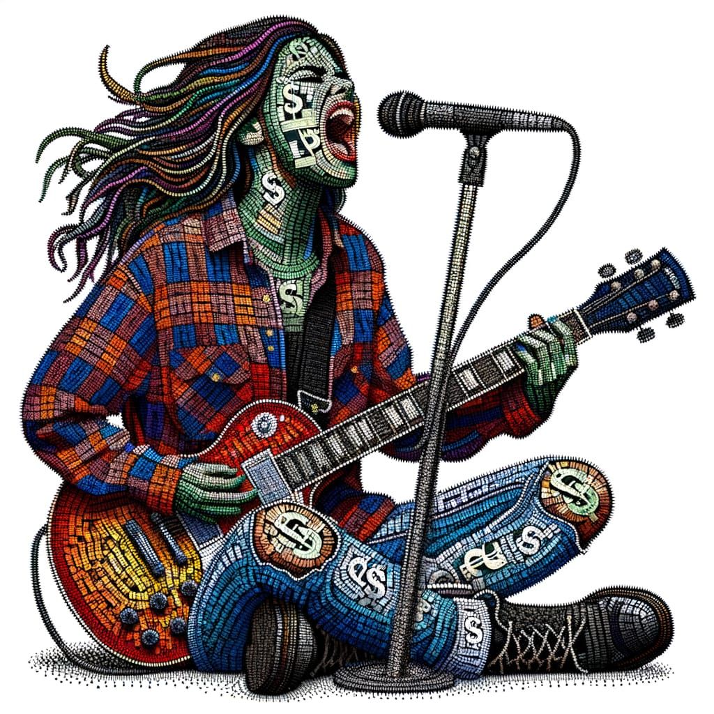 Grunge Goddess Rocks Out in Mosaic Dollar Signs