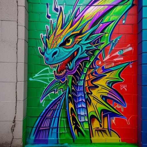 Expressive Urban Dragon in Neon Colors