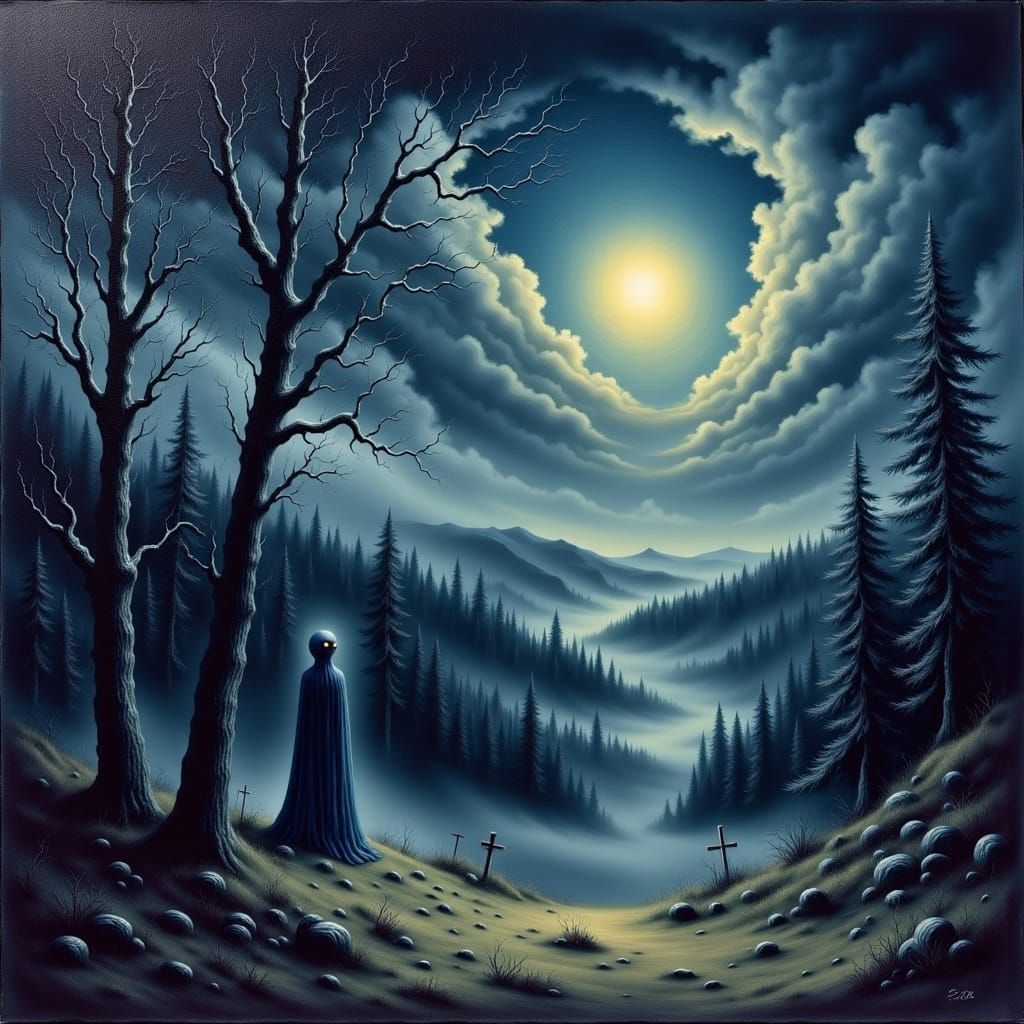 Surreal Moonlit Landscape in Romantic Style