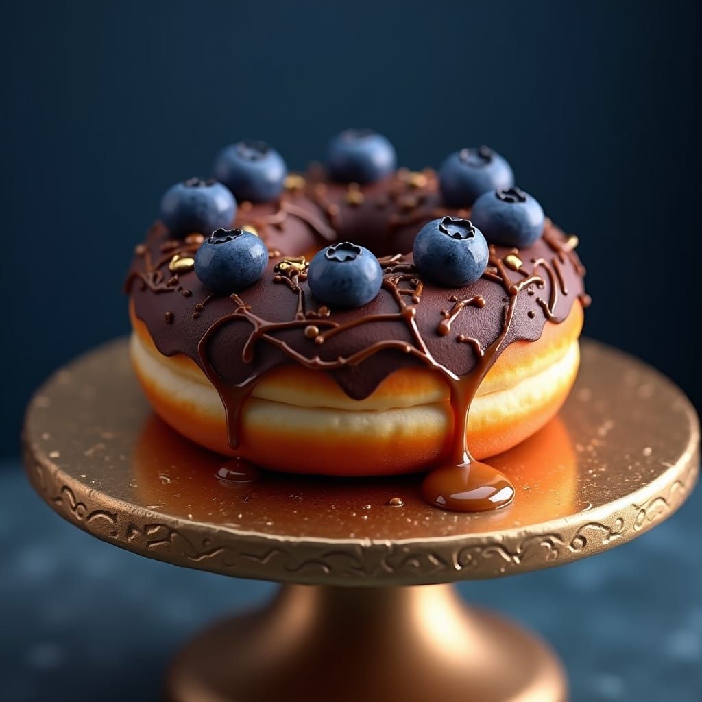 Chocolate Blueberry Donut with Caramel Drizzle