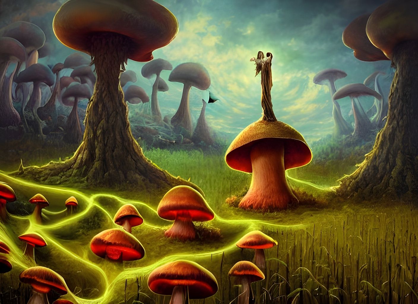 Surreal Doom Planet with Floating Figure