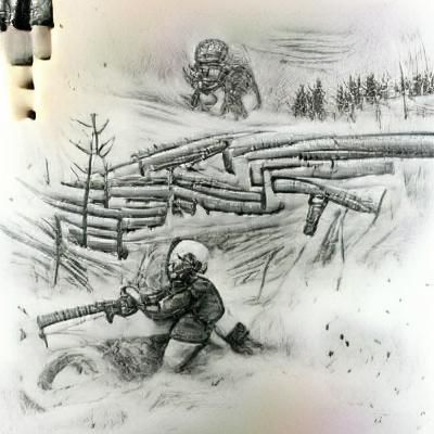 Finnish Soldier Defends Trench in Pencil Sketch