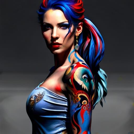 Wolf Warrior Woman in Oil Painting Style