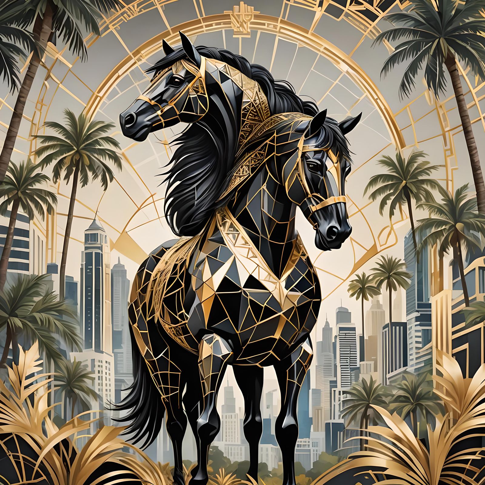 Art Deco Horse with Geometric Patterns