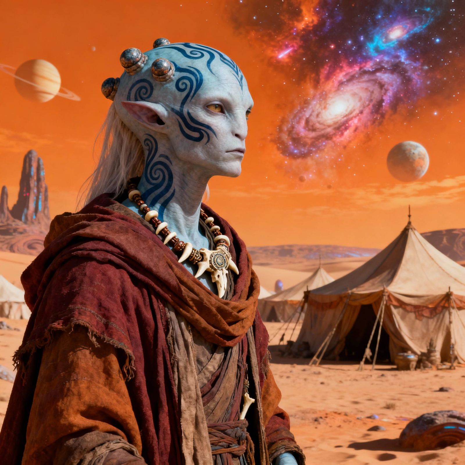 Alien Desert Landscape with Humanoid Being