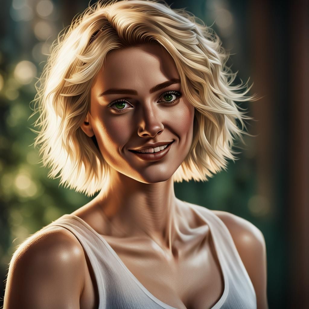 Portrait of a Beautiful Blond Girl with Green Eyes