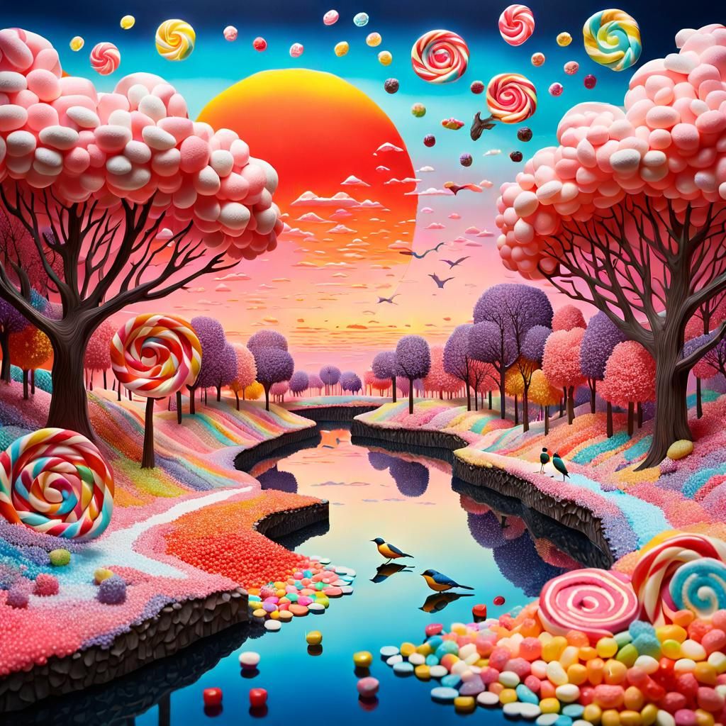 Candy Landscape in Mixed Media Style