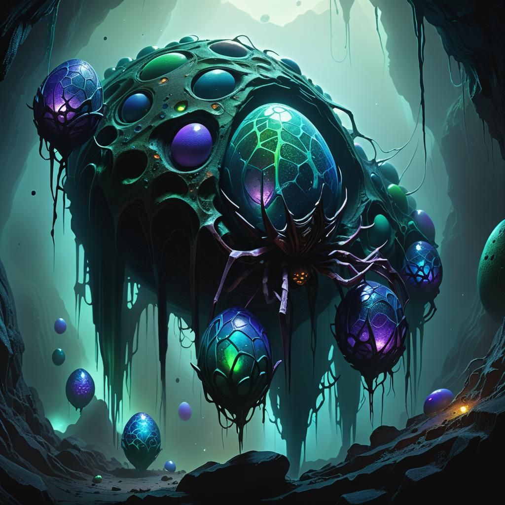 Venomous Alien Spider Eggs in Dark Surrealism Style