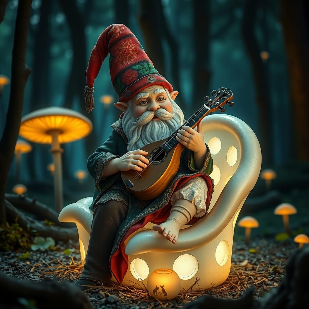 view of a mystical gnome playing music with his beautifully ...