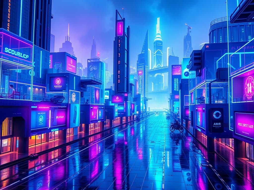 Cyberpunk Metropolis of Glowing Cubes
