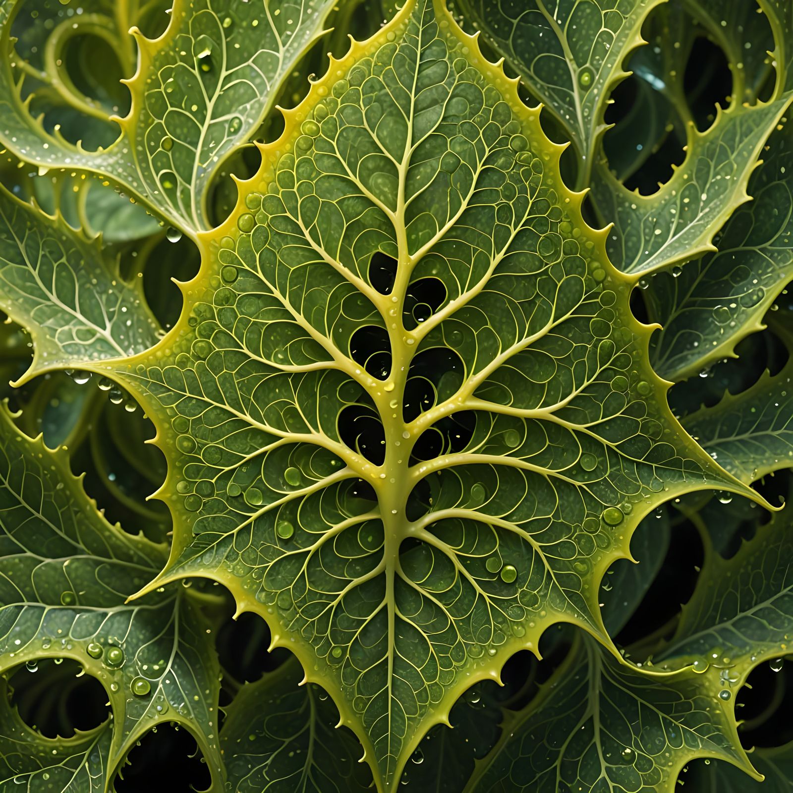 Surreal Eco-Art Mandala in Vibrant Green and Yellow