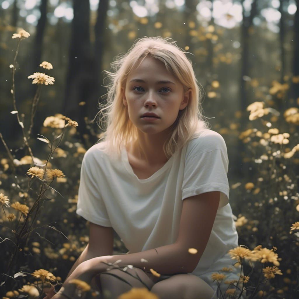 Shy Blonde Girl in Realistic Cinematic Still