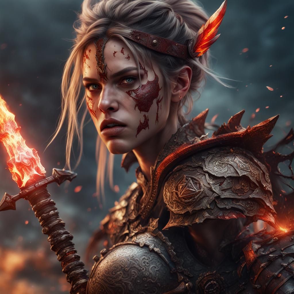 Fierce Warrior Girl in Detailed Fantasy Art