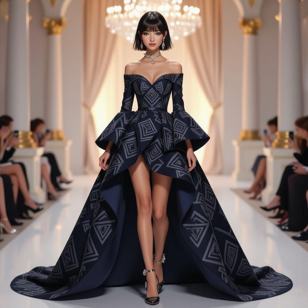 Elegant Woman in Brocade Gown, Anime Key Visual