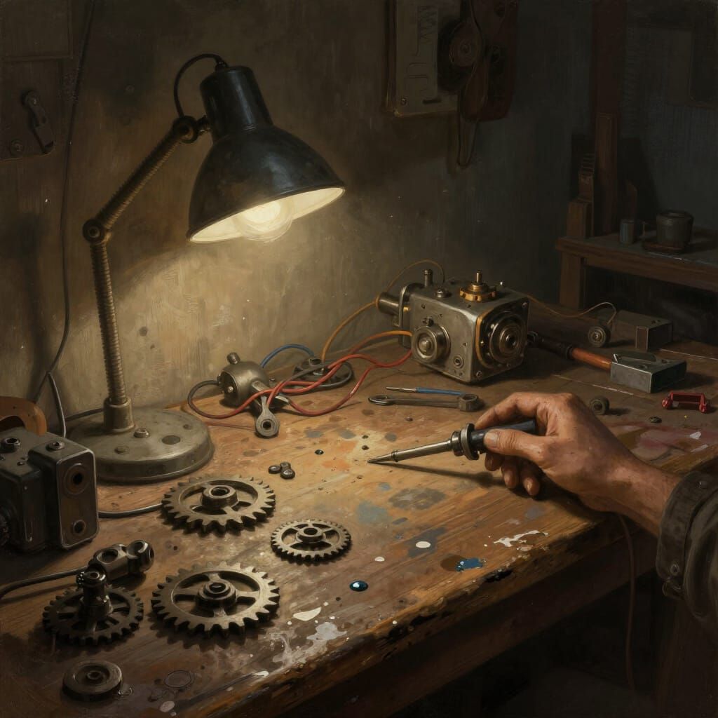 Abandoned Workshop in Moody Lamp Glow