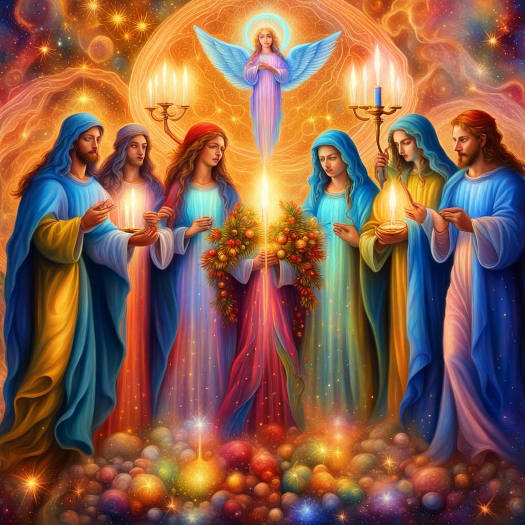 Archangels Celebrate Christmas in Astral Illustration