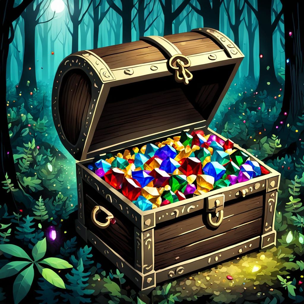 Jeweled Treasure Chest Hidden in Dark Forest